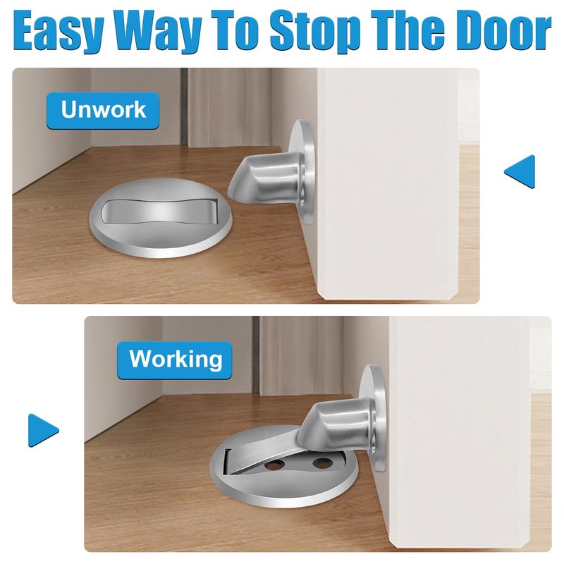 Gudui Door Stopper 2 Pack, Magnetic Door Stop, Floor Door Stoppers Magnetic, Self Adhesive, Stainless Steel Magnetic Door Catch Door Holder for Bottom of Door, Sliver - Image 2